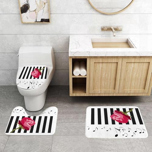 QRFASFZO 3 Stück Badematten und WC Vorleger Microfaser Weiches Badteppich badvorleger rutschfest Waschbar Badezimmerteppich Set,Moderne rote Rose handgezeichnet auf Klavier mit romantischen Noten QRFASFZO 3 Stück Badematten und WC Vorleger Microfaser Weiches Badteppich badvorleger rutschfest Waschbar Badezimmerteppich Set,Moderne rote Rose handgezeichnet auf Klavier mit romantischen Noten von QRFASFZO