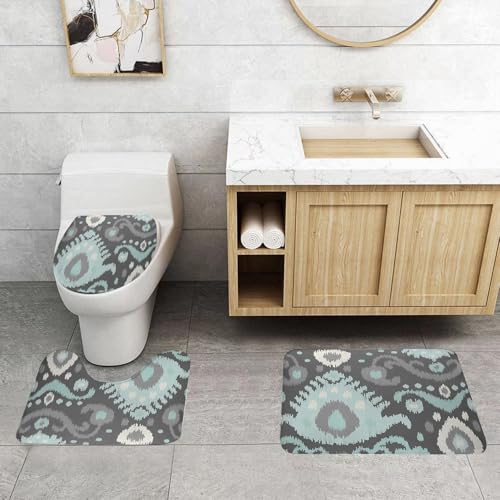 QRFASFZO 3 Stück Badematten und WC Vorleger Microfaser Weiches Badteppich badvorleger rutschfest Waschbar Badezimmerteppich Set,Modernes Ikat-Design mit sanften Blau-Grau-Tönen QRFASFZO 3 Stück Badematten und WC Vorleger Microfaser Weiches Badteppich badvorleger rutschfest Waschbar Badezimmerteppich Set,Modernes Ikat-Design mit sanften Blau-Grau-Tönen von QRFASFZO