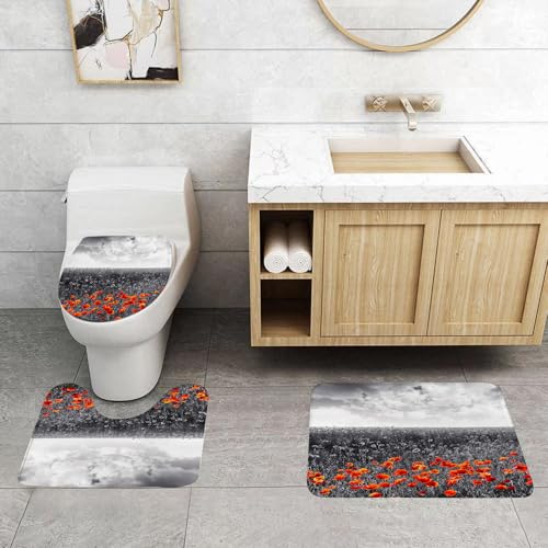 QRFASFZO 3 Stück Badematten und WC Vorleger Microfaser Weiches Badteppich badvorleger rutschfest Waschbar Badezimmerteppich Set,Mohn, Blumenfeld-Muster mit Graustufen-Hintergrund Remembrance Day The QRFASFZO 3 Stück Badematten und WC Vorleger Microfaser Weiches Badteppich badvorleger rutschfest Waschbar Badezimmerteppich Set,Mohn, Blumenfeld-Muster mit Graustufen-Hintergrund Remembrance Day The von QRFASFZO