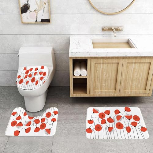 QRFASFZO 3 Stück Badematten und WC Vorleger Microfaser Weiches Badteppich badvorleger rutschfest Waschbar Badezimmerteppich Set,Mohnblumen Set, Mohnblumen Art Deco Blumen Gartenstil QRFASFZO 3 Stück Badematten und WC Vorleger Microfaser Weiches Badteppich badvorleger rutschfest Waschbar Badezimmerteppich Set,Mohnblumen Set, Mohnblumen Art Deco Blumen Gartenstil von QRFASFZO