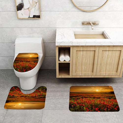QRFASFZO 3 Stück Badematten und WC Vorleger Microfaser Weiches Badteppich badvorleger rutschfest Waschbar Badezimmerteppich Set,Mohnfeld, Mohnfeld bei Sonnenuntergang Sonnenstrahl Wiese Wolkenlandsc QRFASFZO 3 Stück Badematten und WC Vorleger Microfaser Weiches Badteppich badvorleger rutschfest Waschbar Badezimmerteppich Set,Mohnfeld, Mohnfeld bei Sonnenuntergang Sonnenstrahl Wiese Wolkenlandsc von QRFASFZO