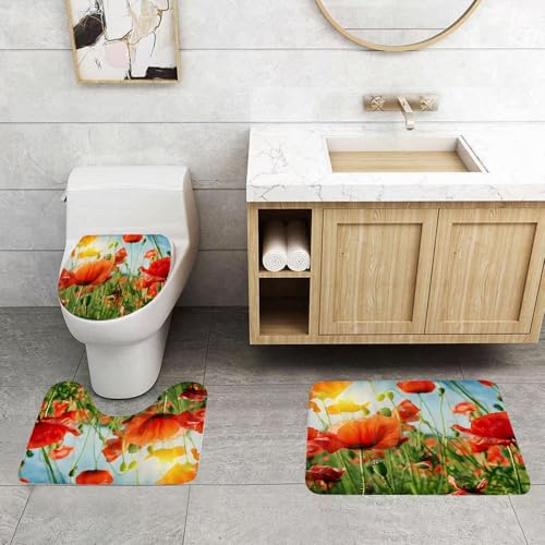 QRFASFZO 3 Stück Badematten und WC Vorleger Microfaser Weiches Badteppich badvorleger rutschfest Waschbar Badezimmerteppich Set,Mohnfeld-Fotografie Mohn blüht in der Sonne, Blumen - Themenaktionen u QRFASFZO 3 Stück Badematten und WC Vorleger Microfaser Weiches Badteppich badvorleger rutschfest Waschbar Badezimmerteppich Set,Mohnfeld-Fotografie Mohn blüht in der Sonne, Blumen - Themenaktionen u von QRFASFZO