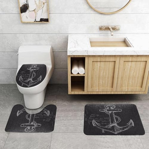 QRFASFZO 3 Stück Badematten und WC Vorleger Microfaser Weiches Badteppich badvorleger rutschfest Waschbar Badezimmerteppich Set,Monochromatische Schiffsankerillustration mit Seil, Anker. Handgezeich QRFASFZO 3 Stück Badematten und WC Vorleger Microfaser Weiches Badteppich badvorleger rutschfest Waschbar Badezimmerteppich Set,Monochromatische Schiffsankerillustration mit Seil, Anker. Handgezeich von QRFASFZO