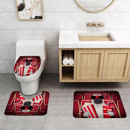QRFASFZO 3 Stück Badematten und WC Vorleger Microfaser Weiches Badteppich badvorleger rutschfest Waschbar Badezimmerteppich Set,Mops, lustiger Hund beim Filmschauen, Popcorn, Softdrink und Gläser, T QRFASFZO 3 Stück Badematten und WC Vorleger Microfaser Weiches Badteppich badvorleger rutschfest Waschbar Badezimmerteppich Set,Mops, lustiger Hund beim Filmschauen, Popcorn, Softdrink und Gläser, T von QRFASFZO