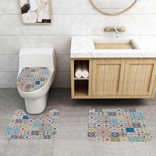 QRFASFZO 3 Stück Badematten und WC Vorleger Microfaser Weiches Badteppich badvorleger rutschfest Waschbar Badezimmerteppich Set,Mosaik Thema Mosaik Keramik Ansicht Marokkanische Fliesen Tradi Aktion QRFASFZO 3 Stück Badematten und WC Vorleger Microfaser Weiches Badteppich badvorleger rutschfest Waschbar Badezimmerteppich Set,Mosaik Thema Mosaik Keramik Ansicht Marokkanische Fliesen Tradi Aktion von QRFASFZO