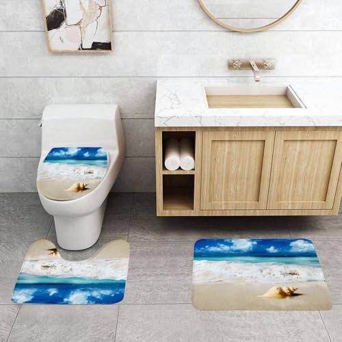 QRFASFZO 3 Stück Badematten und WC Vorleger Microfaser Weiches Badteppich badvorleger rutschfest Waschbar Badezimmerteppich Set,Muscheln, nautische Bild von Sunny Sandy Coast QRFASFZO 3 Stück Badematten und WC Vorleger Microfaser Weiches Badteppich badvorleger rutschfest Waschbar Badezimmerteppich Set,Muscheln, nautische Bild von Sunny Sandy Coast von QRFASFZO