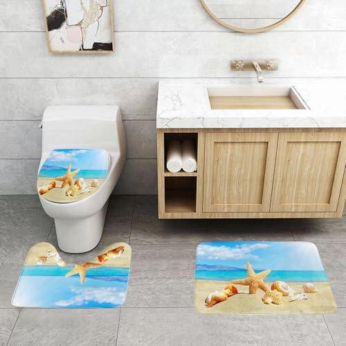QRFASFZO 3 Stück Badematten und WC Vorleger Microfaser Weiches Badteppich badvorleger rutschfest Waschbar Badezimmerteppich Set,Muscheln-Set, Sommerstrand-Thema und Sand-Seestern-Muschel QRFASFZO 3 Stück Badematten und WC Vorleger Microfaser Weiches Badteppich badvorleger rutschfest Waschbar Badezimmerteppich Set,Muscheln-Set, Sommerstrand-Thema und Sand-Seestern-Muschel von QRFASFZO