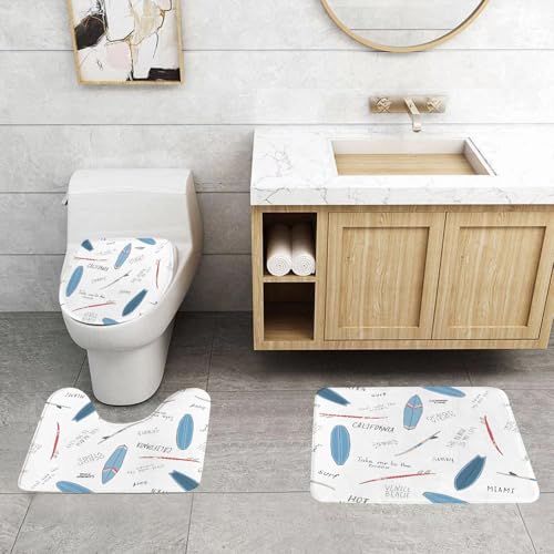 QRFASFZO 3 Stück Badematten und WC Vorleger Microfaser Weiches Badteppich badvorleger rutschfest Waschbar Badezimmerteppich Set,Muster Nahtlose Textur aus blauen Surfbrettern mit den Worten. Schrift QRFASFZO 3 Stück Badematten und WC Vorleger Microfaser Weiches Badteppich badvorleger rutschfest Waschbar Badezimmerteppich Set,Muster Nahtlose Textur aus blauen Surfbrettern mit den Worten. Schrift von QRFASFZO