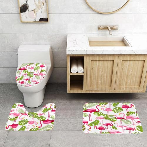 QRFASFZO 3 Stück Badematten und WC Vorleger Microfaser Weiches Badteppich badvorleger rutschfest Waschbar Badezimmerteppich Set,Muster mit rosa Flamingo und grünen Palmenblättern. QRFASFZO 3 Stück Badematten und WC Vorleger Microfaser Weiches Badteppich badvorleger rutschfest Waschbar Badezimmerteppich Set,Muster mit rosa Flamingo und grünen Palmenblättern. von QRFASFZO