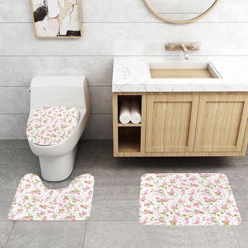 QRFASFZO 3 Stück Badematten und WC Vorleger Microfaser Weiches Badteppich badvorleger rutschfest Waschbar Badezimmerteppich Set,Nahtlose Aquarell Blumen abstrakt bunt Tapete von QRFASFZO