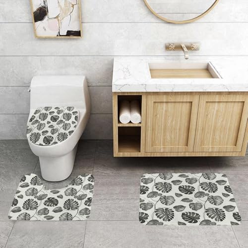 QRFASFZO 3 Stück Badematten und WC Vorleger Microfaser Weiches Badteppich badvorleger rutschfest Waschbar Badezimmerteppich Set,Nahtlose Blätter Hintergrund Vektor-Illustration von QRFASFZO