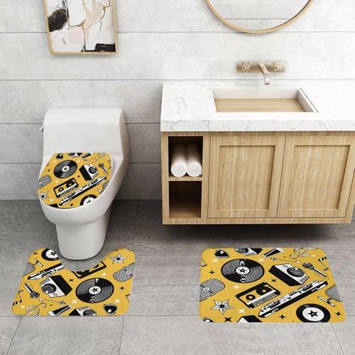 QRFASFZO 3 Stück Badematten und WC Vorleger Microfaser Weiches Badteppich badvorleger rutschfest Waschbar Badezimmerteppich Set,Nahtlose Muster farbigen Spule Tonbandgerät QRFASFZO 3 Stück Badematten und WC Vorleger Microfaser Weiches Badteppich badvorleger rutschfest Waschbar Badezimmerteppich Set,Nahtlose Muster farbigen Spule Tonbandgerät von QRFASFZO