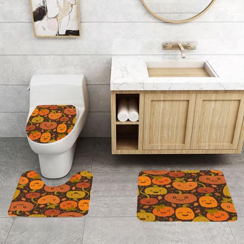 QRFASFZO 3 Stück Badematten und WC Vorleger Microfaser Weiches Badteppich badvorleger rutschfest Waschbar Badezimmerteppich Set,Nahtlose Muster mit Halloween-Kürbissen. Taieren Sie modernes Textilde QRFASFZO 3 Stück Badematten und WC Vorleger Microfaser Weiches Badteppich badvorleger rutschfest Waschbar Badezimmerteppich Set,Nahtlose Muster mit Halloween-Kürbissen. Taieren Sie modernes Textilde von QRFASFZO