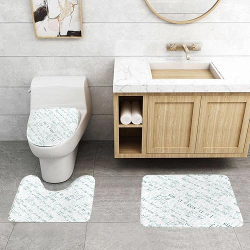QRFASFZO 3 Stück Badematten und WC Vorleger Microfaser Weiches Badteppich badvorleger rutschfest Waschbar Badezimmerteppich Set,Nahtlose Tapete Mathematik auf weiß von QRFASFZO