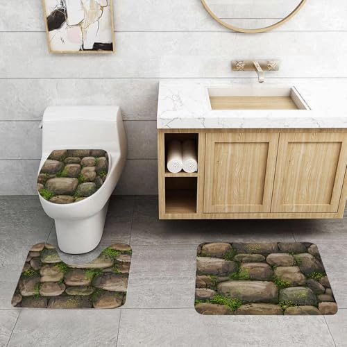 QRFASFZO 3 Stück Badematten und WC Vorleger Microfaser Weiches Badteppich badvorleger rutschfest Waschbar Badezimmerteppich Set,Nahtlose Textur der gelben Ziegelwand für Dschungelthema-Vektor von QRFASFZO