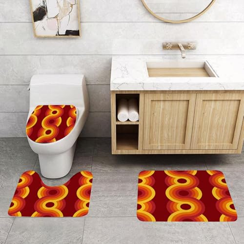 QRFASFZO 3 Stück Badematten und WC Vorleger Microfaser Weiches Badteppich badvorleger rutschfest Waschbar Badezimmerteppich Set,Nahtlose geometrische Vintage-Tapete von QRFASFZO