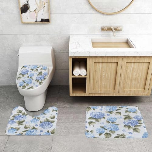QRFASFZO 3 Stück Badematten und WC Vorleger Microfaser Weiches Badteppich badvorleger rutschfest Waschbar Badezimmerteppich Set,Nahtloses Blumenmuster mit Blauer Rose und grauen Blättern QRFASFZO 3 Stück Badematten und WC Vorleger Microfaser Weiches Badteppich badvorleger rutschfest Waschbar Badezimmerteppich Set,Nahtloses Blumenmuster mit Blauer Rose und grauen Blättern von QRFASFZO
