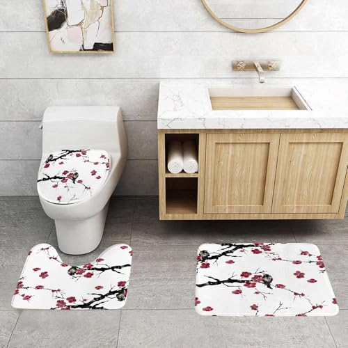 QRFASFZO 3 Stück Badematten und WC Vorleger Microfaser Weiches Badteppich badvorleger rutschfest Waschbar Badezimmerteppich Set,Nahtloses Blumenmuster. Blühende Kirsche mit Vögeln auf Zweigen. Aquar QRFASFZO 3 Stück Badematten und WC Vorleger Microfaser Weiches Badteppich badvorleger rutschfest Waschbar Badezimmerteppich Set,Nahtloses Blumenmuster. Blühende Kirsche mit Vögeln auf Zweigen. Aquar von QRFASFZO