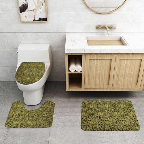 QRFASFZO 3 Stück Badematten und WC Vorleger Microfaser Weiches Badteppich badvorleger rutschfest Waschbar Badezimmerteppich Set,Nahtloses Farbmuster aus Linien unterschiedlicher Dicke. von QRFASFZO