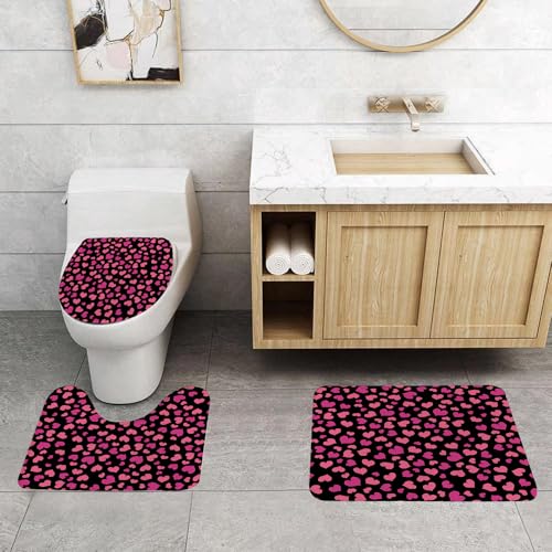 QRFASFZO 3 Stück Badematten und WC Vorleger Microfaser Weiches Badteppich badvorleger rutschfest Waschbar Badezimmerteppich Set,Nahtloses Fuchsia-Herzen- und Karomuster QRFASFZO 3 Stück Badematten und WC Vorleger Microfaser Weiches Badteppich badvorleger rutschfest Waschbar Badezimmerteppich Set,Nahtloses Fuchsia-Herzen- und Karomuster von QRFASFZO
