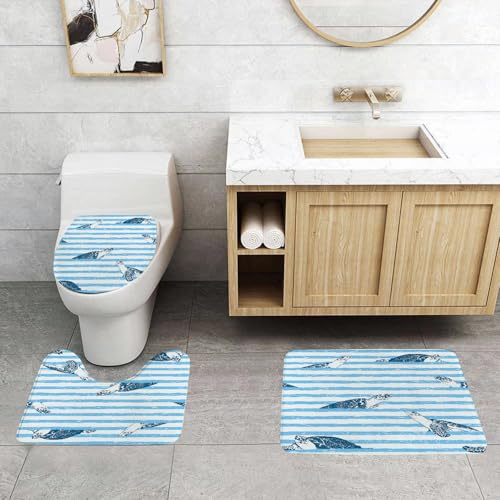 QRFASFZO 3 Stück Badematten und WC Vorleger Microfaser Weiches Badteppich badvorleger rutschfest Waschbar Badezimmerteppich Set,Nahtloses Muster – Schildkröten auf blau gestreifter Textur. QRFASFZO 3 Stück Badematten und WC Vorleger Microfaser Weiches Badteppich badvorleger rutschfest Waschbar Badezimmerteppich Set,Nahtloses Muster – Schildkröten auf blau gestreifter Textur. von QRFASFZO
