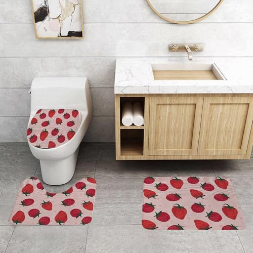 QRFASFZO 3 Stück Badematten und WC Vorleger Microfaser Weiches Badteppich badvorleger rutschfest Waschbar Badezimmerteppich Set,Nahtloses Muster des rosa Erdbeervektors. Rote Sommerblumenbeschaffenh QRFASFZO 3 Stück Badematten und WC Vorleger Microfaser Weiches Badteppich badvorleger rutschfest Waschbar Badezimmerteppich Set,Nahtloses Muster des rosa Erdbeervektors. Rote Sommerblumenbeschaffenh von QRFASFZO