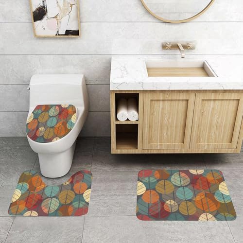 QRFASFZO 3 Stück Badematten und WC Vorleger Microfaser Weiches Badteppich badvorleger rutschfest Waschbar Badezimmerteppich Set,Nahtloses Muster mit Herbstblatt und Blatthintergrund. Vektorillustrat von QRFASFZO