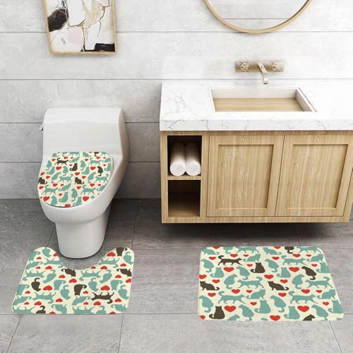 QRFASFZO 3 Stück Badematten und WC Vorleger Microfaser Weiches Badteppich badvorleger rutschfest Waschbar Badezimmerteppich Set,Nahtloses Muster mit Katze. Vektorsilhouette QRFASFZO 3 Stück Badematten und WC Vorleger Microfaser Weiches Badteppich badvorleger rutschfest Waschbar Badezimmerteppich Set,Nahtloses Muster mit Katze. Vektorsilhouette von QRFASFZO