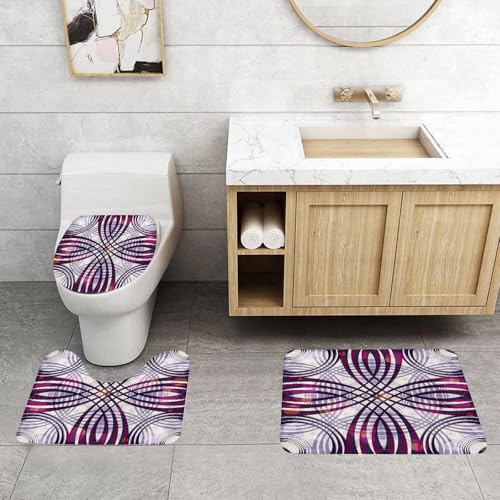 QRFASFZO 3 Stück Badematten und WC Vorleger Microfaser Weiches Badteppich badvorleger rutschfest Waschbar Badezimmerteppich Set,Nahtloses Muster mit geometrischem Ornament im Vintage-Stil. von QRFASFZO