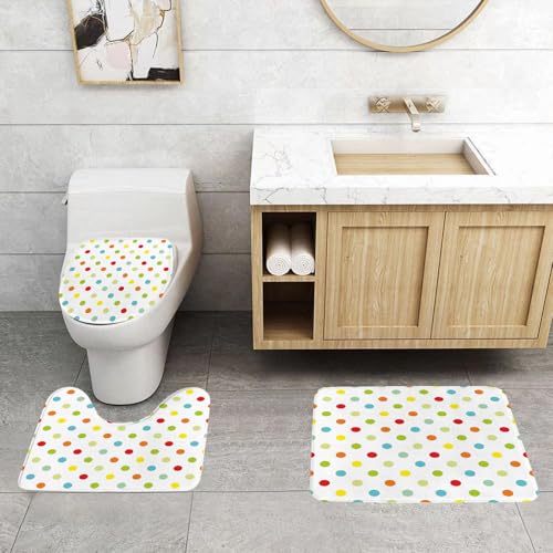 QRFASFZO 3 Stück Badematten und WC Vorleger Microfaser Weiches Badteppich badvorleger rutschfest Waschbar Badezimmerteppich Set,Nahtloses Muster oder Textur mit bunten Tupfen auf weißem Hintergrund QRFASFZO 3 Stück Badematten und WC Vorleger Microfaser Weiches Badteppich badvorleger rutschfest Waschbar Badezimmerteppich Set,Nahtloses Muster oder Textur mit bunten Tupfen auf weißem Hintergrund von QRFASFZO