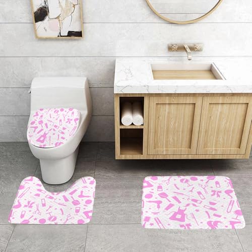 QRFASFZO 3 Stück Badematten und WC Vorleger Microfaser Weiches Badteppich badvorleger rutschfest Waschbar Badezimmerteppich Set,Nahtloses Muster zum Thema Friseursalon, die Werkzeuge und Accessoires QRFASFZO 3 Stück Badematten und WC Vorleger Microfaser Weiches Badteppich badvorleger rutschfest Waschbar Badezimmerteppich Set,Nahtloses Muster zum Thema Friseursalon, die Werkzeuge und Accessoires von QRFASFZO