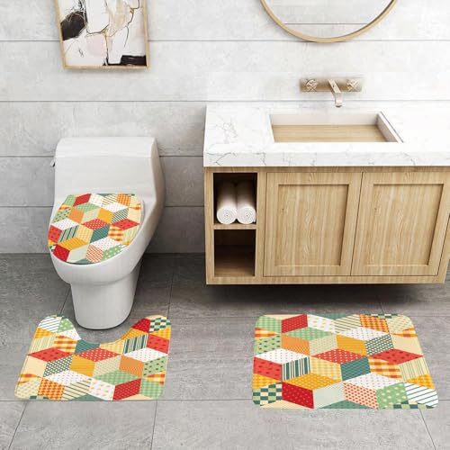 QRFASFZO 3 Stück Badematten und WC Vorleger Microfaser Weiches Badteppich badvorleger rutschfest Waschbar Badezimmerteppich Set,Nahtloses Patchworkmuster. Leuchtende Sterne aus bunten Flecken. Stepp QRFASFZO 3 Stück Badematten und WC Vorleger Microfaser Weiches Badteppich badvorleger rutschfest Waschbar Badezimmerteppich Set,Nahtloses Patchworkmuster. Leuchtende Sterne aus bunten Flecken. Stepp von QRFASFZO