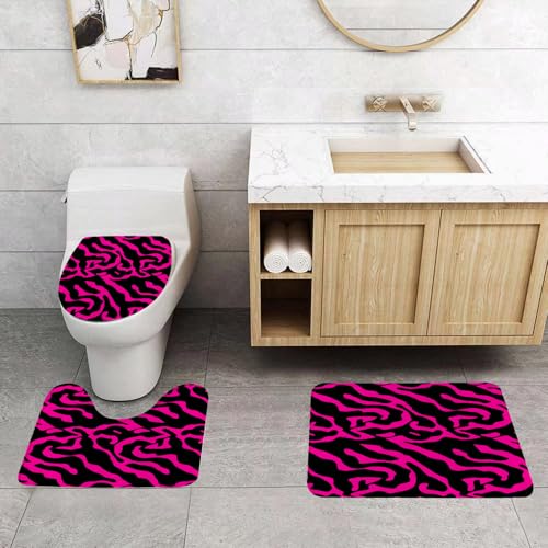 QRFASFZO 3 Stück Badematten und WC Vorleger Microfaser Weiches Badteppich badvorleger rutschfest Waschbar Badezimmerteppich Set,Nahtloses rosa Zebramuster im Stil der 80er und 90er Jahre. Modischer QRFASFZO 3 Stück Badematten und WC Vorleger Microfaser Weiches Badteppich badvorleger rutschfest Waschbar Badezimmerteppich Set,Nahtloses rosa Zebramuster im Stil der 80er und 90er Jahre. Modischer von QRFASFZO