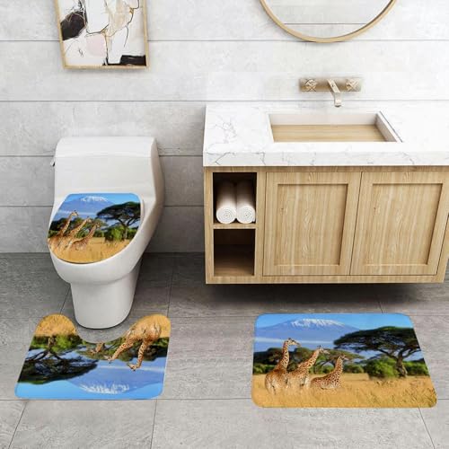 QRFASFZO 3 Stück Badematten und WC Vorleger Microfaser Weiches Badteppich badvorleger rutschfest Waschbar Badezimmerteppich Set,Nationalpark von Kenia Afrika Wildlife Tier Natur Safari Giraffen in d QRFASFZO 3 Stück Badematten und WC Vorleger Microfaser Weiches Badteppich badvorleger rutschfest Waschbar Badezimmerteppich Set,Nationalpark von Kenia Afrika Wildlife Tier Natur Safari Giraffen in d von QRFASFZO