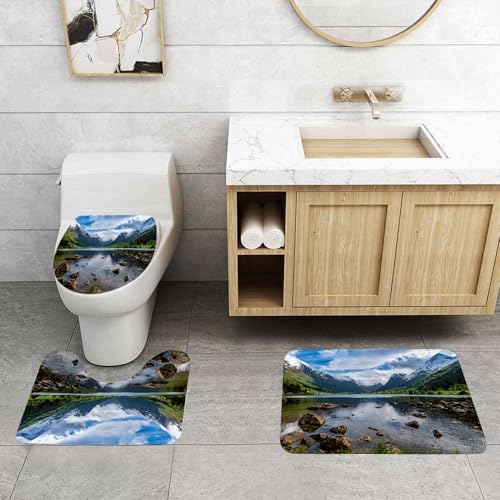 QRFASFZO 3 Stück Badematten und WC Vorleger Microfaser Weiches Badteppich badvorleger rutschfest Waschbar Badezimmerteppich Set,Natur, Berge, Fluss und offener Himmel, Naturschönheiten, Norwegen, Fj QRFASFZO 3 Stück Badematten und WC Vorleger Microfaser Weiches Badteppich badvorleger rutschfest Waschbar Badezimmerteppich Set,Natur, Berge, Fluss und offener Himmel, Naturschönheiten, Norwegen, Fj von QRFASFZO