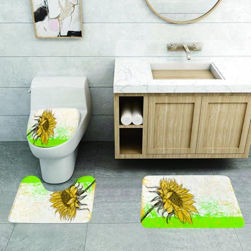 QRFASFZO 3 Stück Badematten und WC Vorleger Microfaser Weiches Badteppich badvorleger rutschfest Waschbar Badezimmerteppich Set,Natur, Blumendruck mit Sonnenblumen in einem Feldgarten Sketchy Abstra QRFASFZO 3 Stück Badematten und WC Vorleger Microfaser Weiches Badteppich badvorleger rutschfest Waschbar Badezimmerteppich Set,Natur, Blumendruck mit Sonnenblumen in einem Feldgarten Sketchy Abstra von QRFASFZO