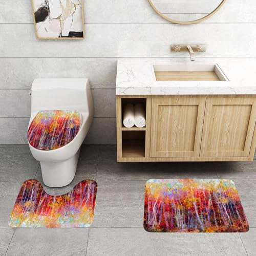 QRFASFZO 3 Stück Badematten und WC Vorleger Microfaser Weiches Badteppich badvorleger rutschfest Waschbar Badezimmerteppich Set,Natur, Lebendige Naturmalerei mit Bäumen im Herbstwald Impressionistis QRFASFZO 3 Stück Badematten und WC Vorleger Microfaser Weiches Badteppich badvorleger rutschfest Waschbar Badezimmerteppich Set,Natur, Lebendige Naturmalerei mit Bäumen im Herbstwald Impressionistis von QRFASFZO