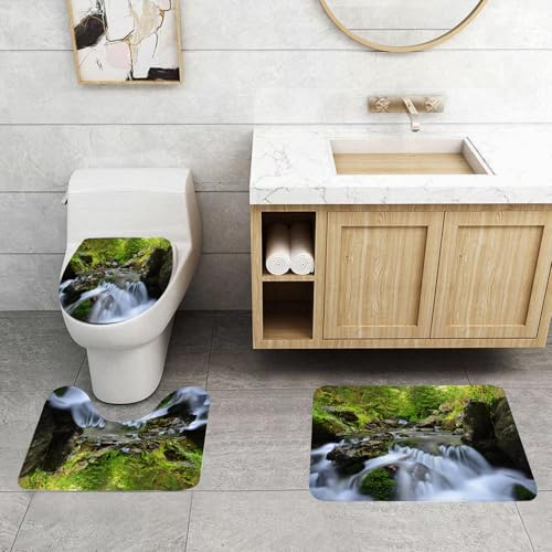QRFASFZO 3 Stück Badematten und WC Vorleger Microfaser Weiches Badteppich badvorleger rutschfest Waschbar Badezimmerteppich Set,Natur, Nationalpark mit Kaskade, die in den Wald fließt, Mutter Erde B QRFASFZO 3 Stück Badematten und WC Vorleger Microfaser Weiches Badteppich badvorleger rutschfest Waschbar Badezimmerteppich Set,Natur, Nationalpark mit Kaskade, die in den Wald fließt, Mutter Erde B von QRFASFZO