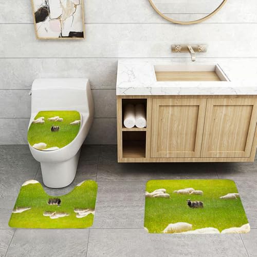 QRFASFZO 3 Stück Badematten und WC Vorleger Microfaser Weiches Badteppich badvorleger rutschfest Waschbar Badezimmerteppich Set,Natur, Schwarze Schafe zwischen weißen Ziegen auf Rasen Wiese Bauernho QRFASFZO 3 Stück Badematten und WC Vorleger Microfaser Weiches Badteppich badvorleger rutschfest Waschbar Badezimmerteppich Set,Natur, Schwarze Schafe zwischen weißen Ziegen auf Rasen Wiese Bauernho von QRFASFZO