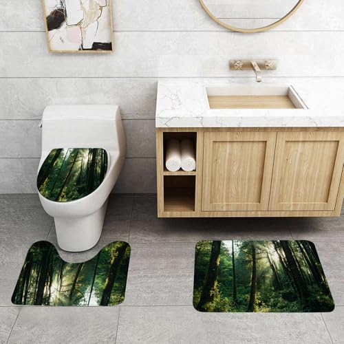 QRFASFZO 3 Stück Badematten und WC Vorleger Microfaser Weiches Badteppich badvorleger rutschfest Waschbar Badezimmerteppich Set,Natur, Sonnenuntergang im Wald, Sonne scheint durch Waldbäume, Wildnis QRFASFZO 3 Stück Badematten und WC Vorleger Microfaser Weiches Badteppich badvorleger rutschfest Waschbar Badezimmerteppich Set,Natur, Sonnenuntergang im Wald, Sonne scheint durch Waldbäume, Wildnis von QRFASFZO