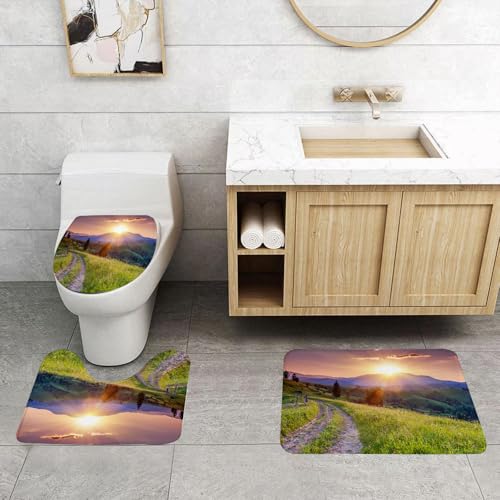QRFASFZO 3 Stück Badematten und WC Vorleger Microfaser Weiches Badteppich badvorleger rutschfest Waschbar Badezimmerteppich Set,Natur, Sonnenuntergang in der Berglandschaft, ländliche Straße, Wald, QRFASFZO 3 Stück Badematten und WC Vorleger Microfaser Weiches Badteppich badvorleger rutschfest Waschbar Badezimmerteppich Set,Natur, Sonnenuntergang in der Berglandschaft, ländliche Straße, Wald, von QRFASFZO