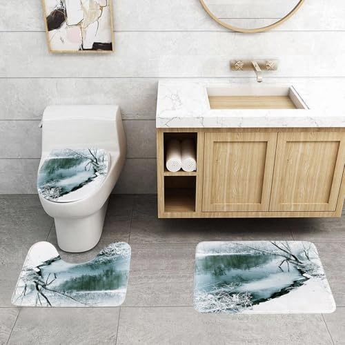 QRFASFZO 3 Stück Badematten und WC Vorleger Microfaser Weiches Badteppich badvorleger rutschfest Waschbar Badezimmerteppich Set,Natur, Winterwald mit gefrorenen schneebedeckten Blättern. Gras. Eisig QRFASFZO 3 Stück Badematten und WC Vorleger Microfaser Weiches Badteppich badvorleger rutschfest Waschbar Badezimmerteppich Set,Natur, Winterwald mit gefrorenen schneebedeckten Blättern. Gras. Eisig von QRFASFZO