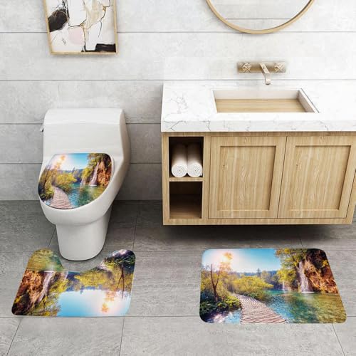 QRFASFZO 3 Stück Badematten und WC Vorleger Microfaser Weiches Badteppich badvorleger rutschfest Waschbar Badezimmerteppich Set,Natur, idyllischer See mit dem Wasserfall, der die Hügel hinunter in d QRFASFZO 3 Stück Badematten und WC Vorleger Microfaser Weiches Badteppich badvorleger rutschfest Waschbar Badezimmerteppich Set,Natur, idyllischer See mit dem Wasserfall, der die Hügel hinunter in d von QRFASFZO