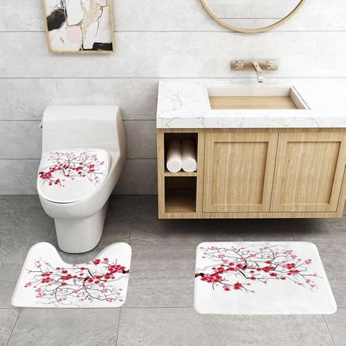 QRFASFZO 3 Stück Badematten und WC Vorleger Microfaser Weiches Badteppich badvorleger rutschfest Waschbar Badezimmerteppich Set,Natur, japanische Pflanze Sakura Blume mit Abstrakter Hintergrundkunst QRFASFZO 3 Stück Badematten und WC Vorleger Microfaser Weiches Badteppich badvorleger rutschfest Waschbar Badezimmerteppich Set,Natur, japanische Pflanze Sakura Blume mit Abstrakter Hintergrundkunst von QRFASFZO