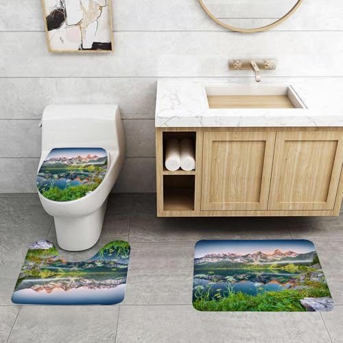 QRFASFZO 3 Stück Badematten und WC Vorleger Microfaser Weiches Badteppich badvorleger rutschfest Waschbar Badezimmerteppich Set,Natur, nebliger Sommermorgen auf den österreichischen Alpen mit See W QRFASFZO 3 Stück Badematten und WC Vorleger Microfaser Weiches Badteppich badvorleger rutschfest Waschbar Badezimmerteppich Set,Natur, nebliger Sommermorgen auf den österreichischen Alpen mit See W von QRFASFZO
