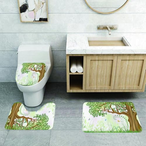 QRFASFZO 3 Stück Badematten und WC Vorleger Microfaser Weiches Badteppich badvorleger rutschfest Waschbar Badezimmerteppich Set,Natur Frühling Sommer Ansicht Baum Gras Schmetterlinge Ölgemälde Effek QRFASFZO 3 Stück Badematten und WC Vorleger Microfaser Weiches Badteppich badvorleger rutschfest Waschbar Badezimmerteppich Set,Natur Frühling Sommer Ansicht Baum Gras Schmetterlinge Ölgemälde Effek von QRFASFZO