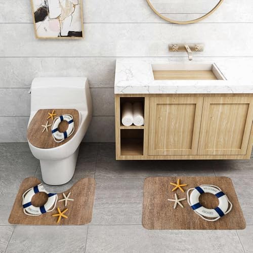 QRFASFZO 3 Stück Badematten und WC Vorleger Microfaser Weiches Badteppich badvorleger rutschfest Waschbar Badezimmerteppich Set,Nautische Dekoration, Rettungsschwimmer, „Willkommen“ und Seesterne au QRFASFZO 3 Stück Badematten und WC Vorleger Microfaser Weiches Badteppich badvorleger rutschfest Waschbar Badezimmerteppich Set,Nautische Dekoration, Rettungsschwimmer, „Willkommen“ und Seesterne au von QRFASFZO
