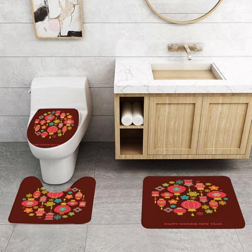QRFASFZO 3 Stück Badematten und WC Vorleger Microfaser Weiches Badteppich badvorleger rutschfest Waschbar Badezimmerteppich Set,Neujahrsfeier, lebhaft dargestellte rote Laternen und dekorative Muste QRFASFZO 3 Stück Badematten und WC Vorleger Microfaser Weiches Badteppich badvorleger rutschfest Waschbar Badezimmerteppich Set,Neujahrsfeier, lebhaft dargestellte rote Laternen und dekorative Muste von QRFASFZO