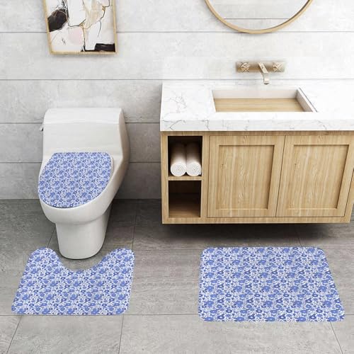 QRFASFZO 3 Stück Badematten und WC Vorleger Microfaser Weiches Badteppich badvorleger rutschfest Waschbar Badezimmerteppich Set,Niederländische Blumen im Delfter Stil im Doodle-Stil, abstrakte Blüte QRFASFZO 3 Stück Badematten und WC Vorleger Microfaser Weiches Badteppich badvorleger rutschfest Waschbar Badezimmerteppich Set,Niederländische Blumen im Delfter Stil im Doodle-Stil, abstrakte Blüte von QRFASFZO