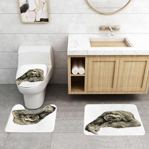 QRFASFZO 3 Stück Badematten und WC Vorleger Microfaser Weiches Badteppich badvorleger rutschfest Waschbar Badezimmerteppich Set,Niedliche, Faule Natur, Spielautomat, Tropische Blätter, Blumen und Nü von QRFASFZO